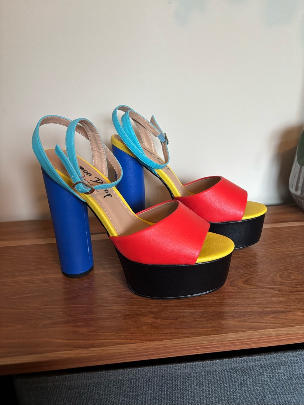 Multicolor Platform Slingback Sandals in Red, Blue & Yellow